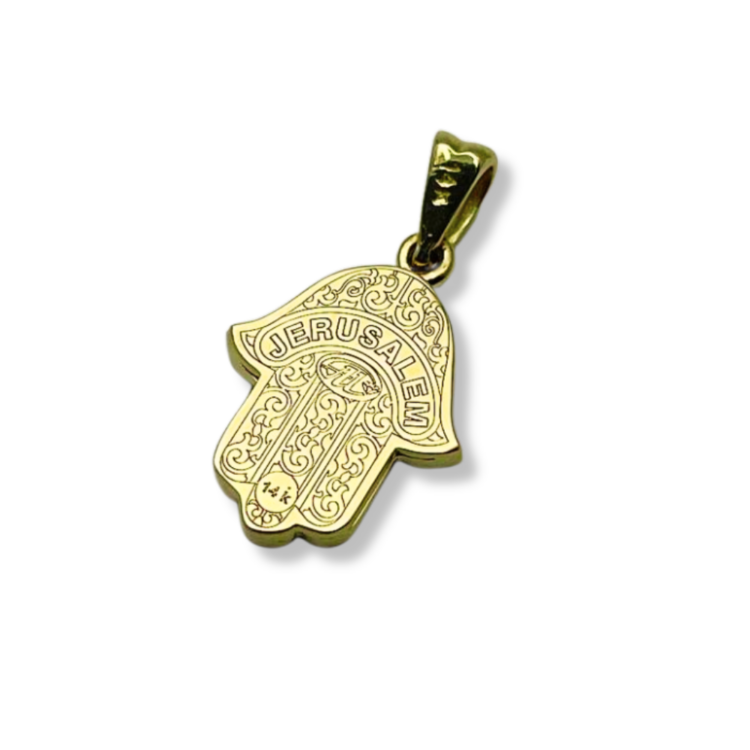 Diamond Hamsa Evil Eye Pendant in 14K Gold