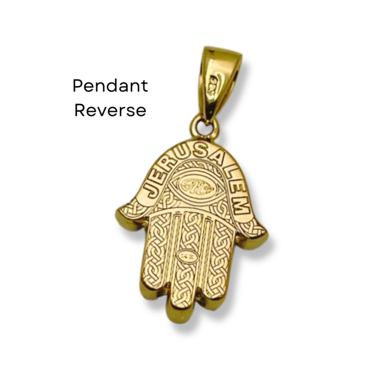 Diamond Studded Hamsa Evil Eye Pendant in 14K Gold with Large Central Diamond