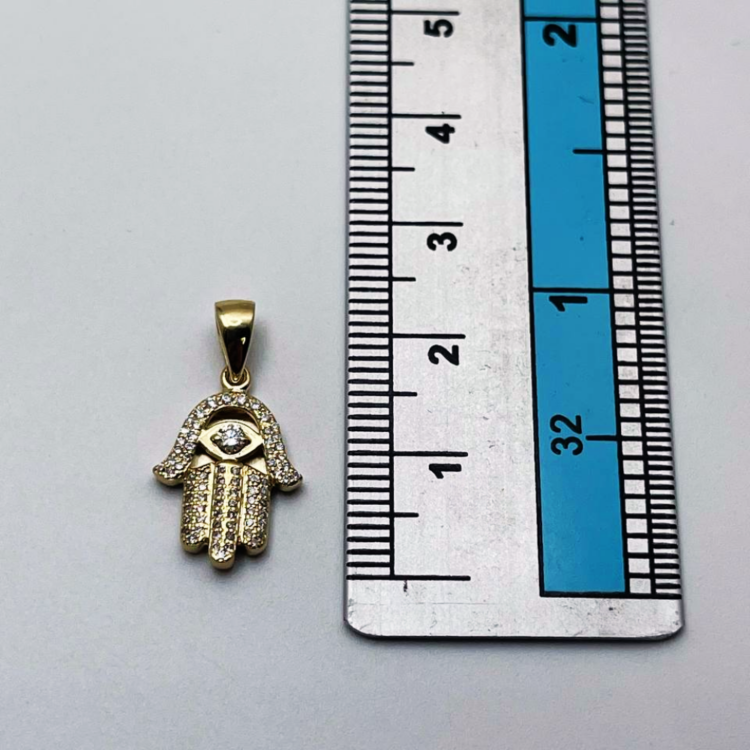 Diamond Studded Hamsa Evil Eye Pendant in 14K Gold with Large Central Diamond