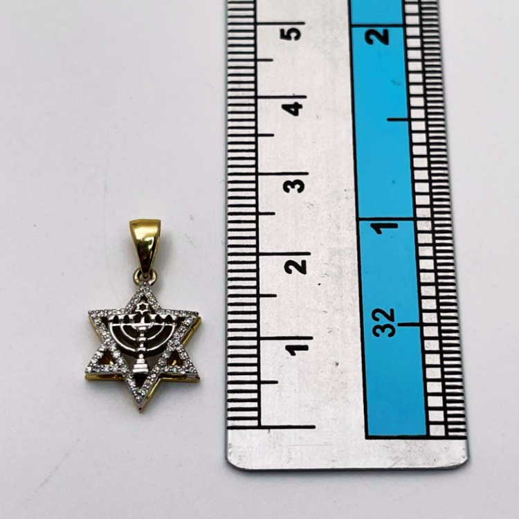 Diamond Star of David Menorah Pendant in 14K Two Tone Gold