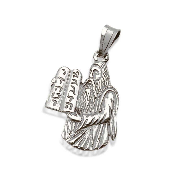 Moses with Ten Commandments Judaica Pendant in 14K Gold