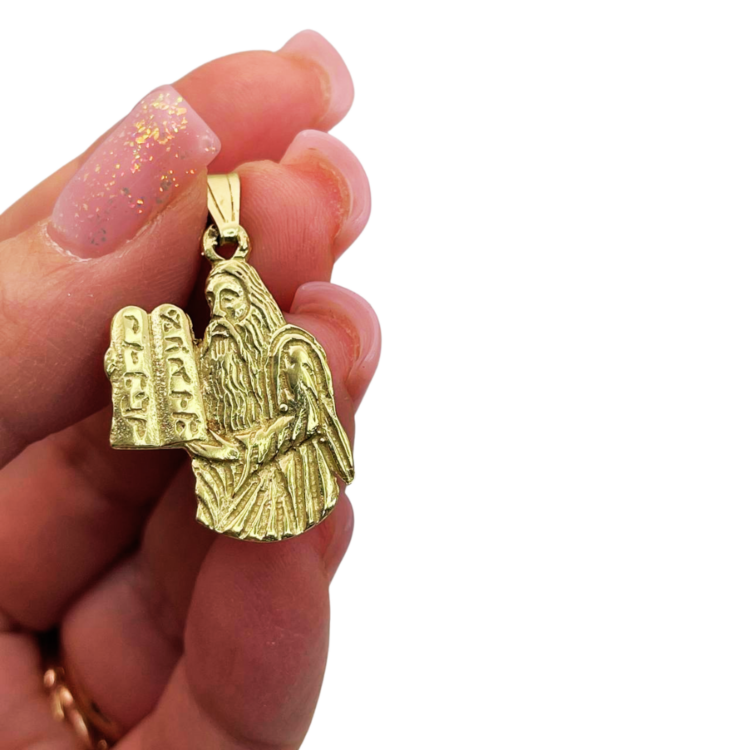 Moses with Ten Commandments Judaica Pendant in 14K Gold