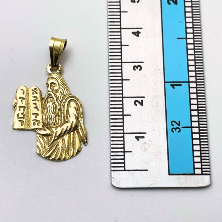 Moses with Ten Commandments Judaica Pendant in 14K Gold