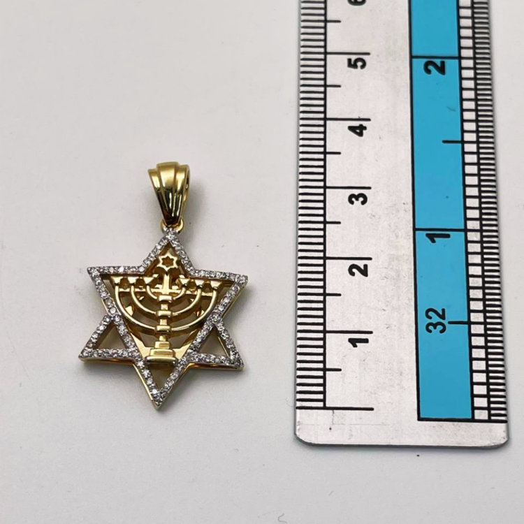 Diamond Studded Star of David Menorah Pendant in 14K Two Tone Gold - Large