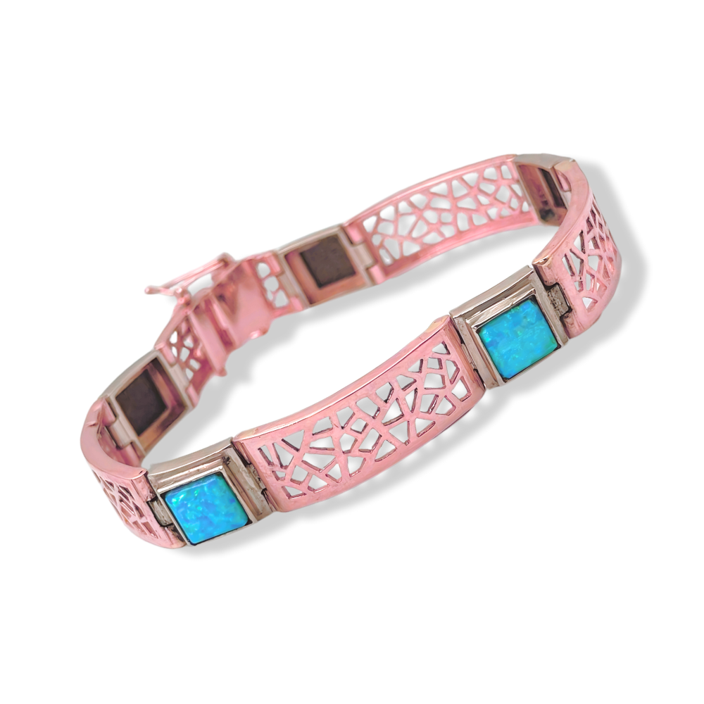 Israeli Designer Bracelet in 14k Rose and White Gold Opal Bracelet