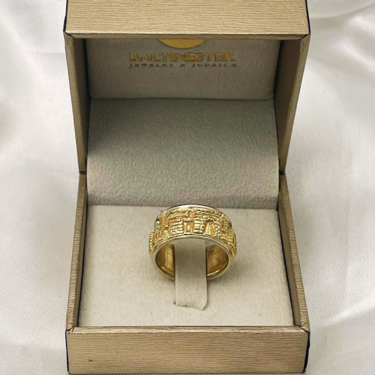 14k Gold Wide Rounded Engraved Jerusalem Ring