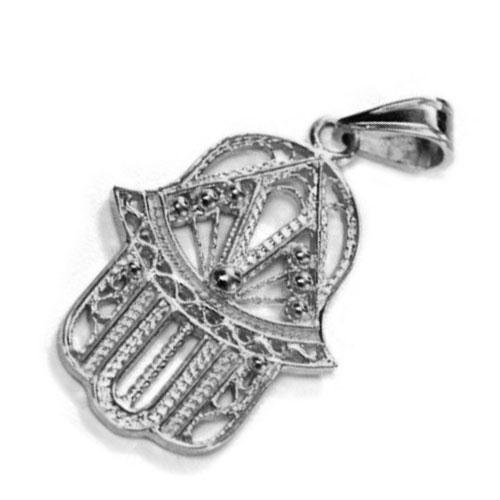 14k White Gold Filigree Hamsa Pendant - Baltinester Jewelry