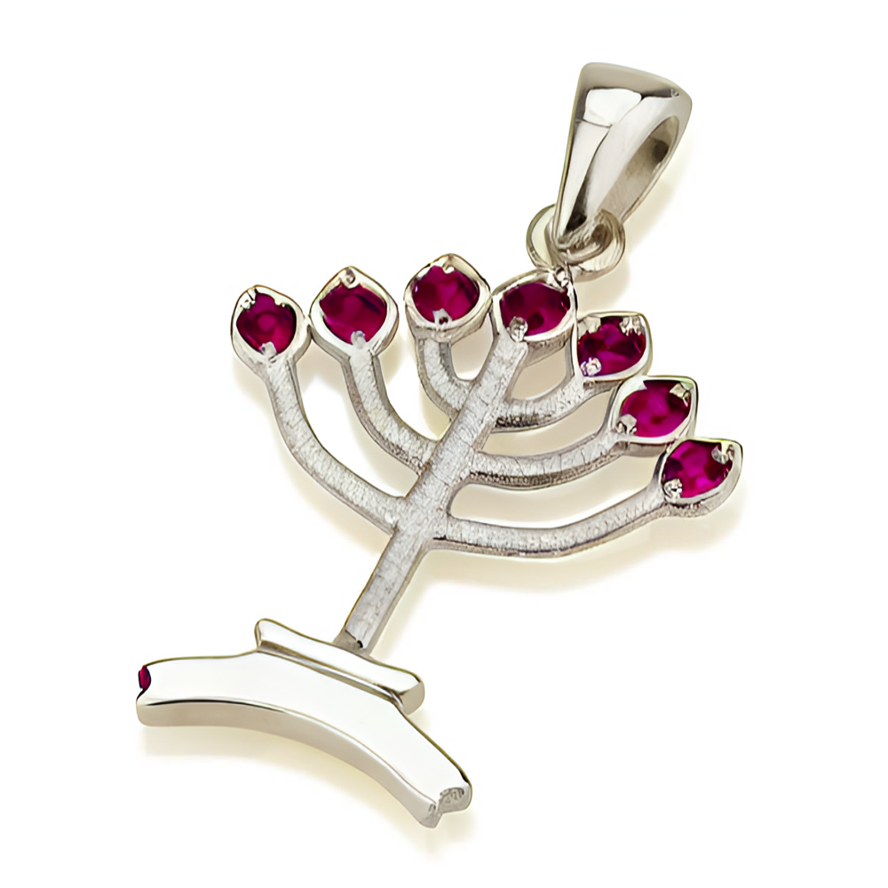 Ruby 14k Gold Menorah Pendant