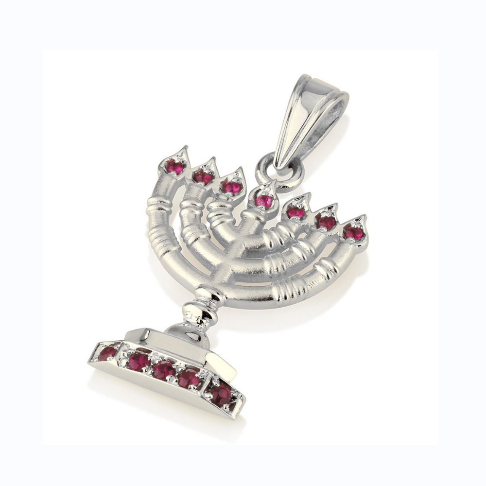 Ruby Menorah Pendant in 14k Gold