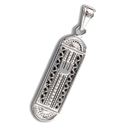 14k Gold Filigree Round Mezuzah Pendant - White Gold - Baltinester Jewelry