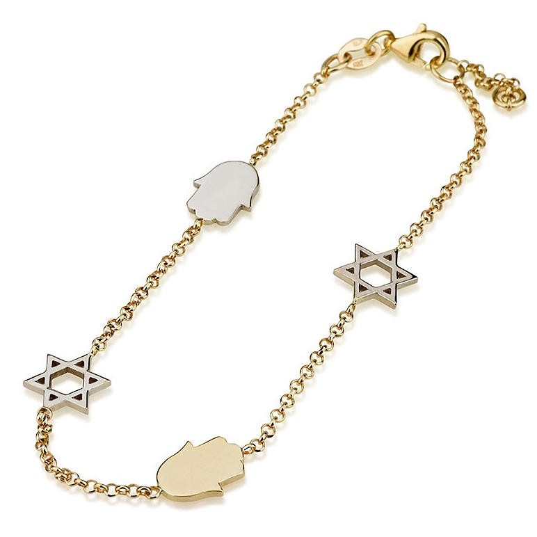 14K gold bracelet wuth Hamsa & Star of David