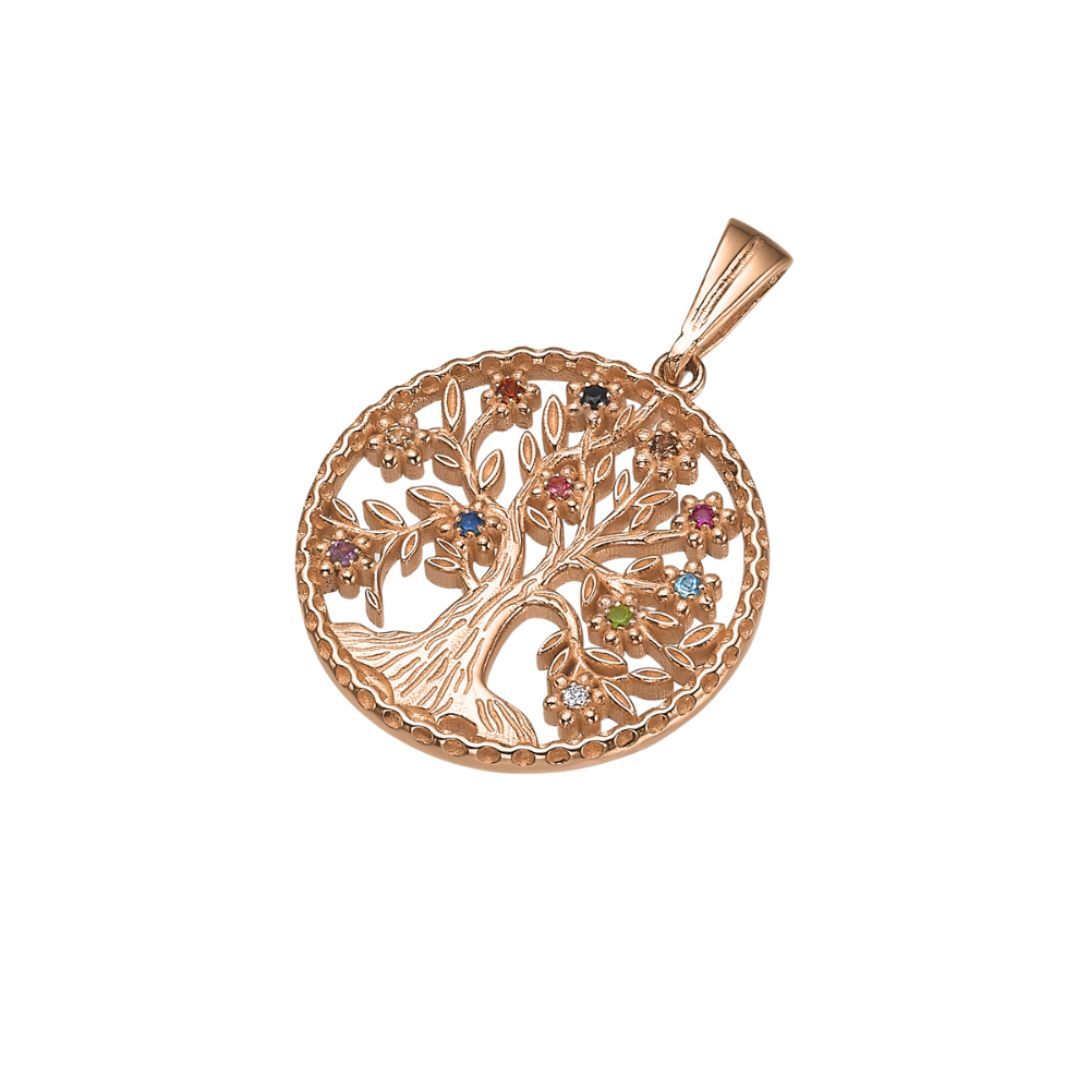 Tree of Life Pendant in 14K Yellow Gold with Semiprecious Stones