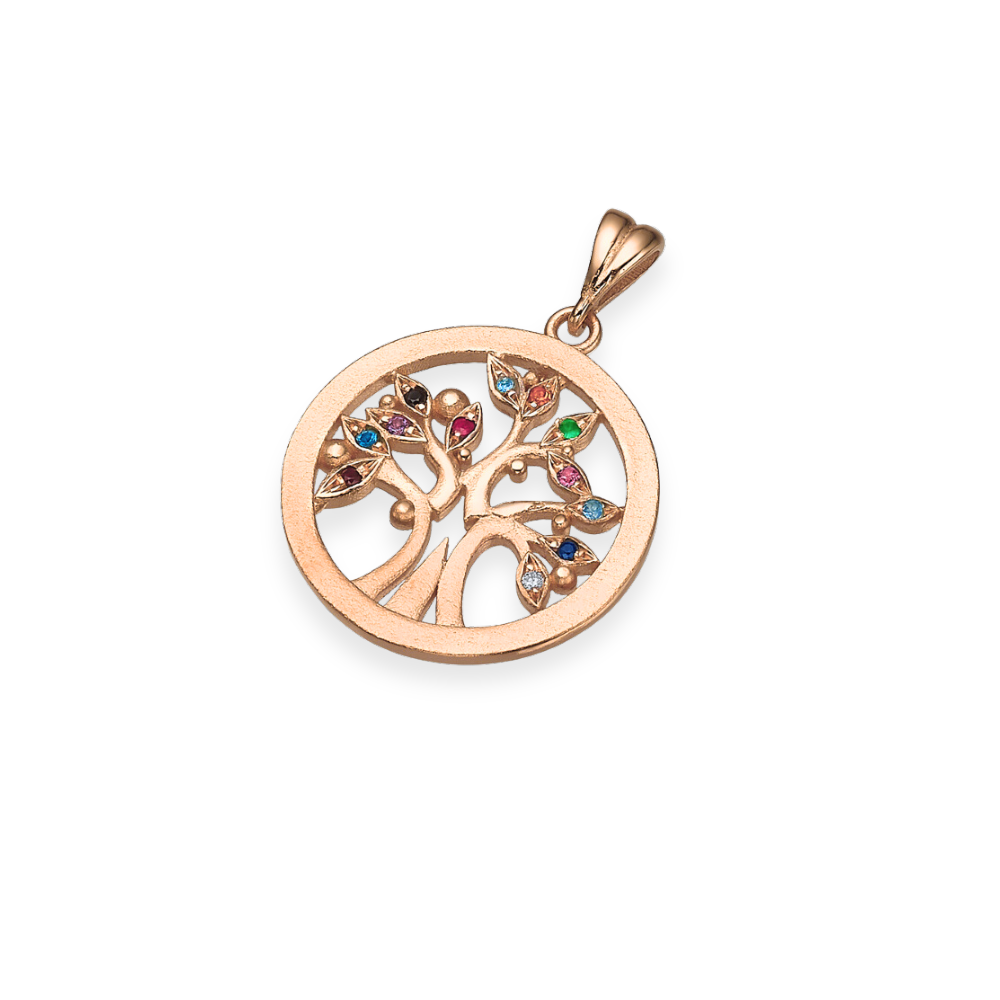 Colorful Tree of Life Pendant in 14K Gold with Semiprecious Stones