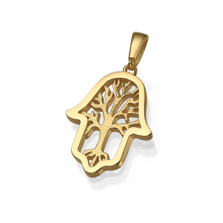 Hamsa & Tree of Life Pendant in 14K Gold