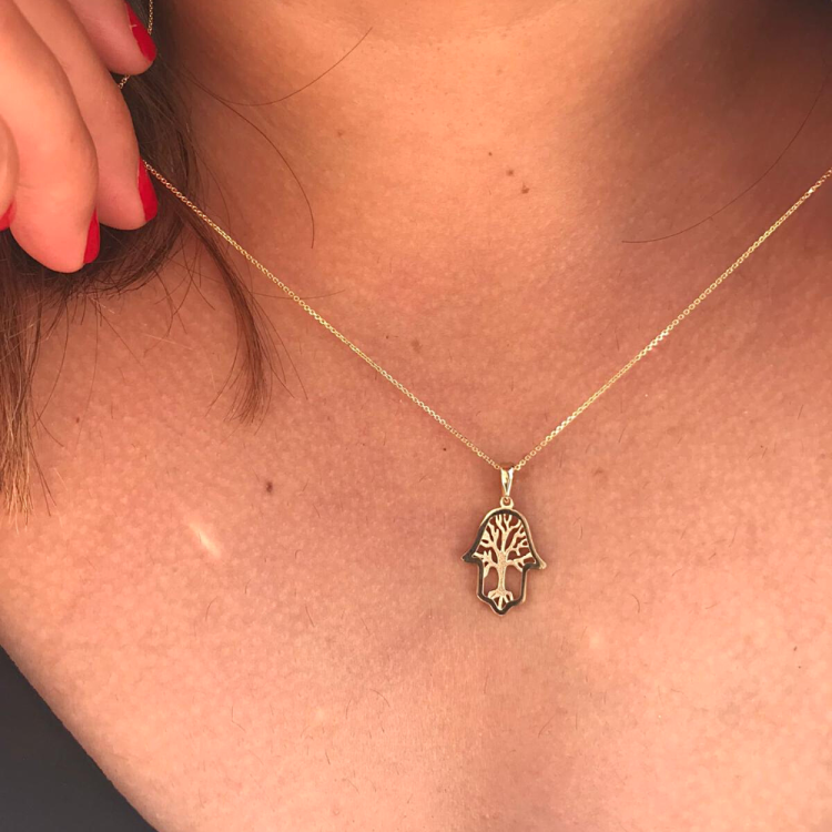 Hamsa & Tree of Life Pendant in 14K Gold