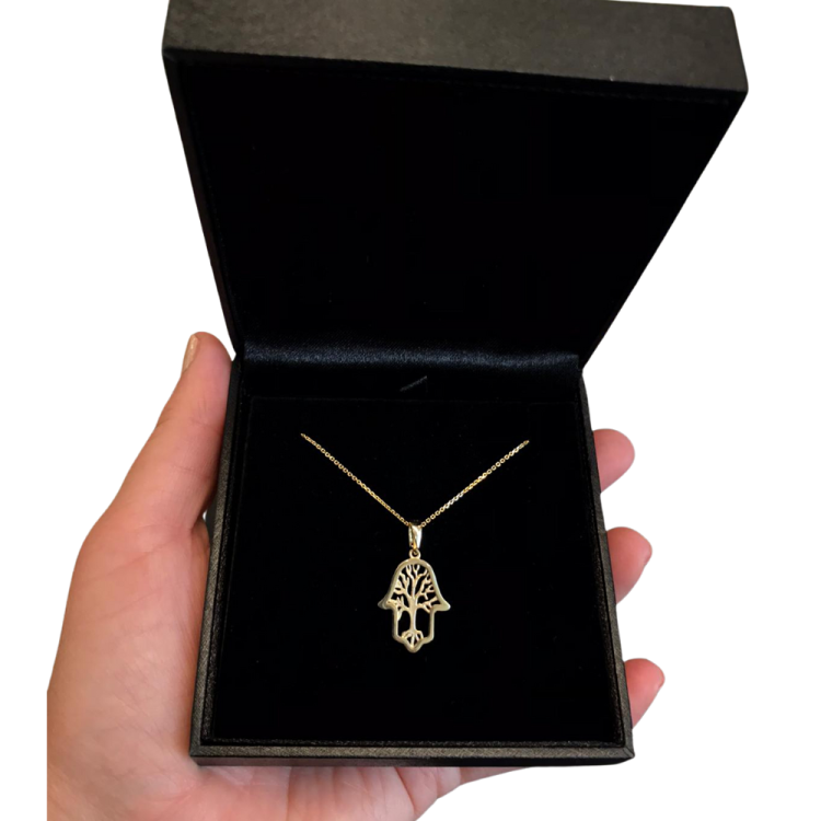 Hamsa & Tree of Life Pendant in 14K Gold