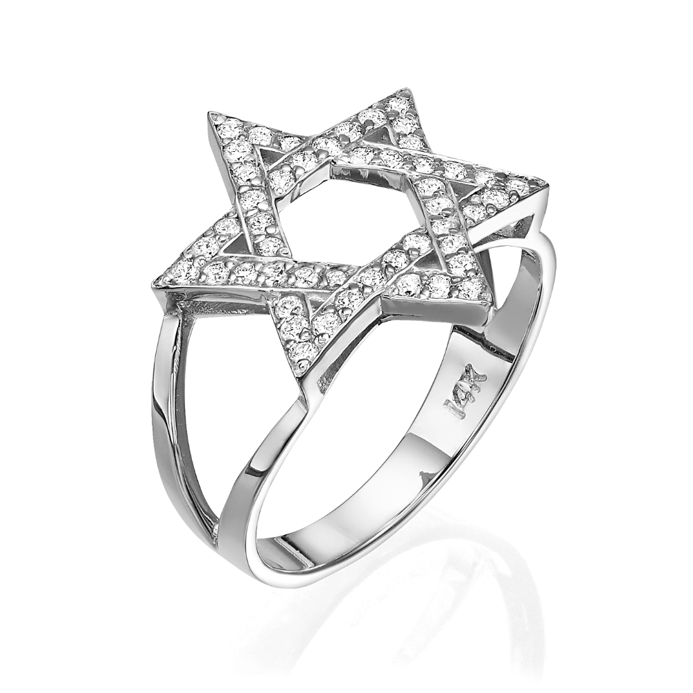 Diamond-Studded Star of David Ring in 14K Gold