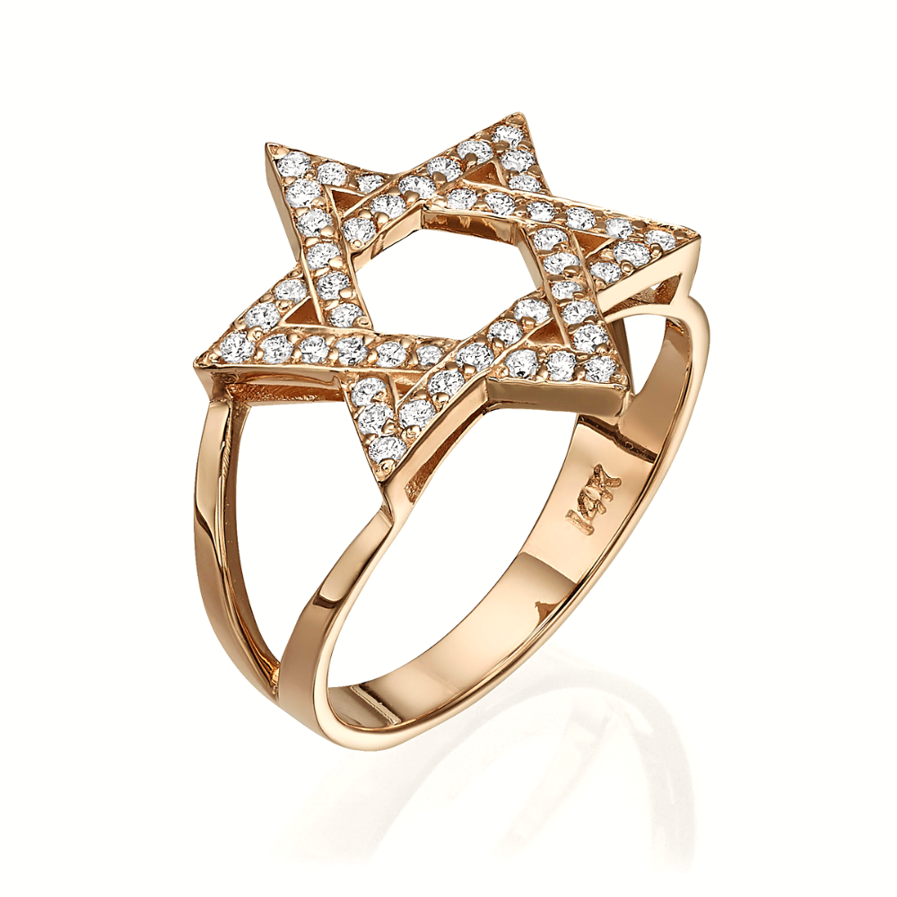 Diamond-Studded Star of David Ring in 14K Gold