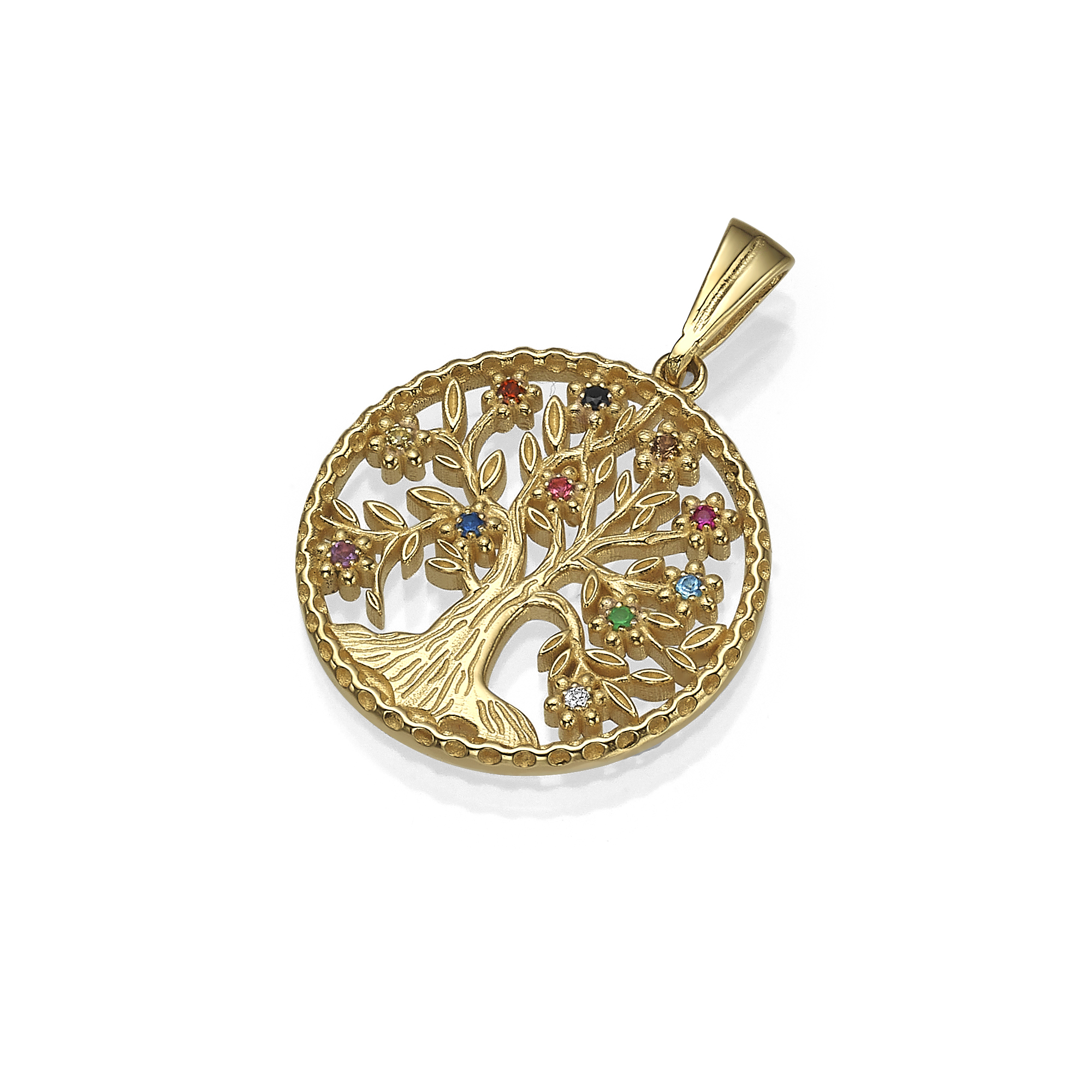 Tree of Life Pendant in 14K Yellow Gold with Semiprecious Stones