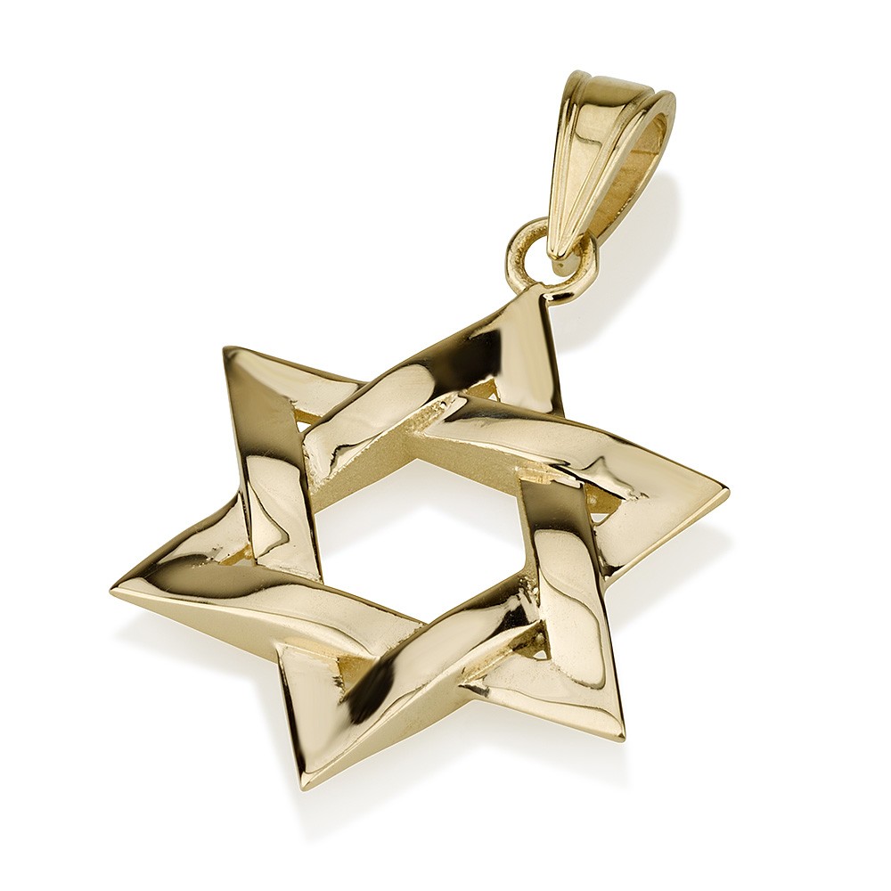 Shiny Gold Intertwined Star of David Pendant