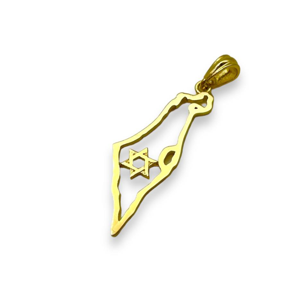 Map of Israel Outline with Star of David - 14K Gold Pendant