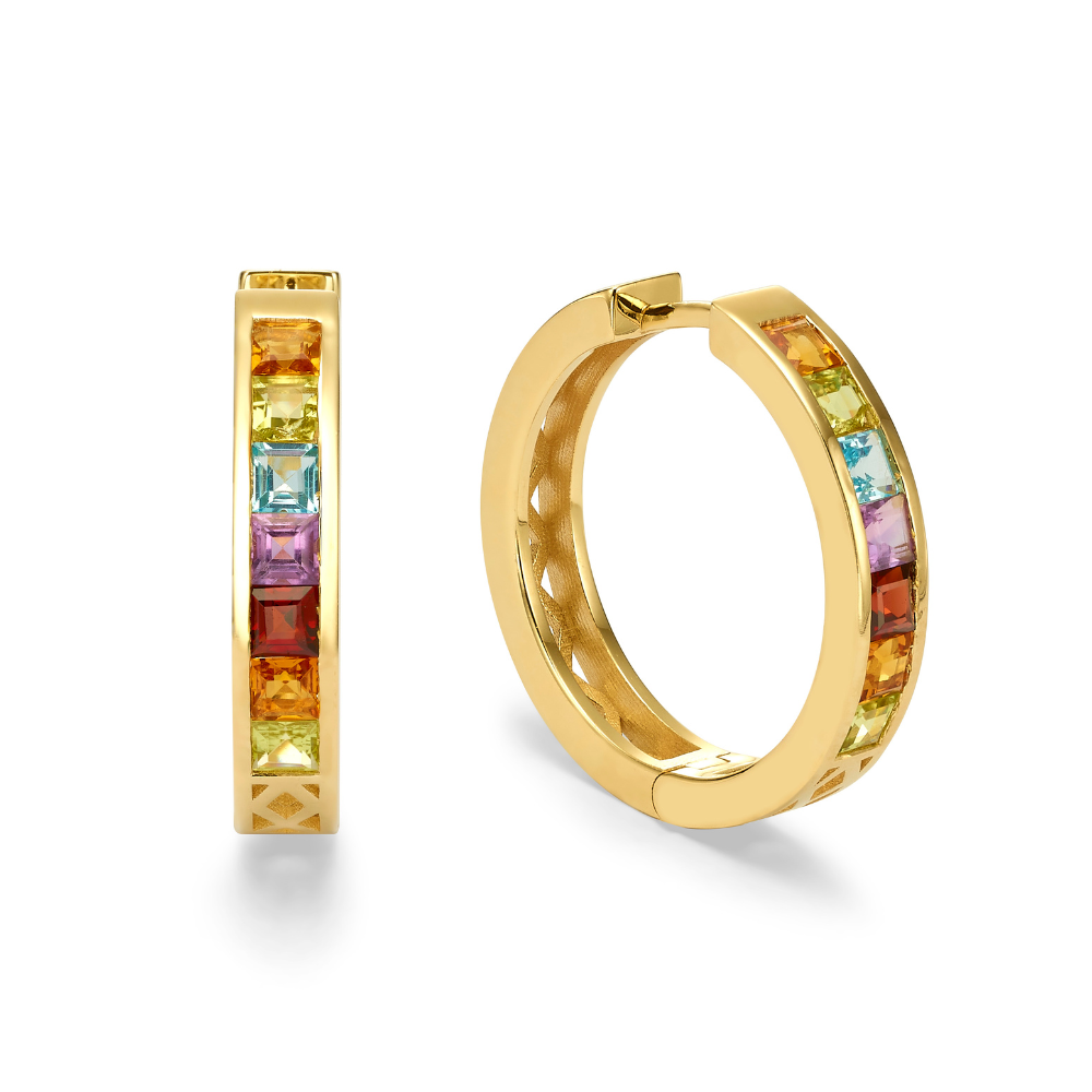 Colourful Gemstone Gypsy Hoop Earrings in 14k Gold