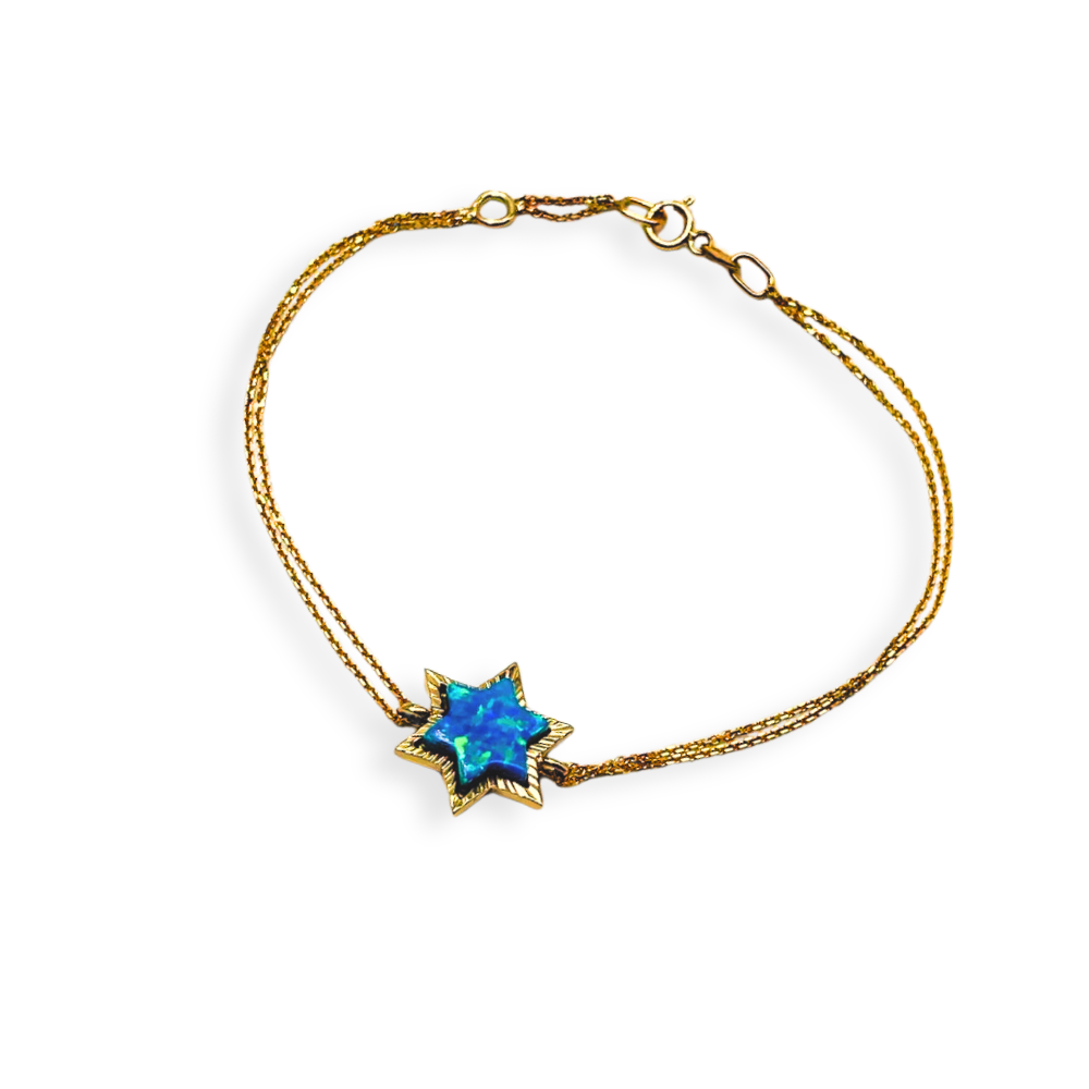 Star of David Opal Chain Bracelet in 14K Gold