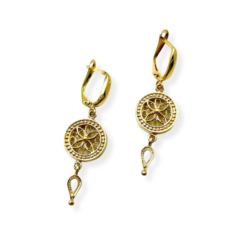 Yemenite Filigree Floral Earrings in 14K Gold