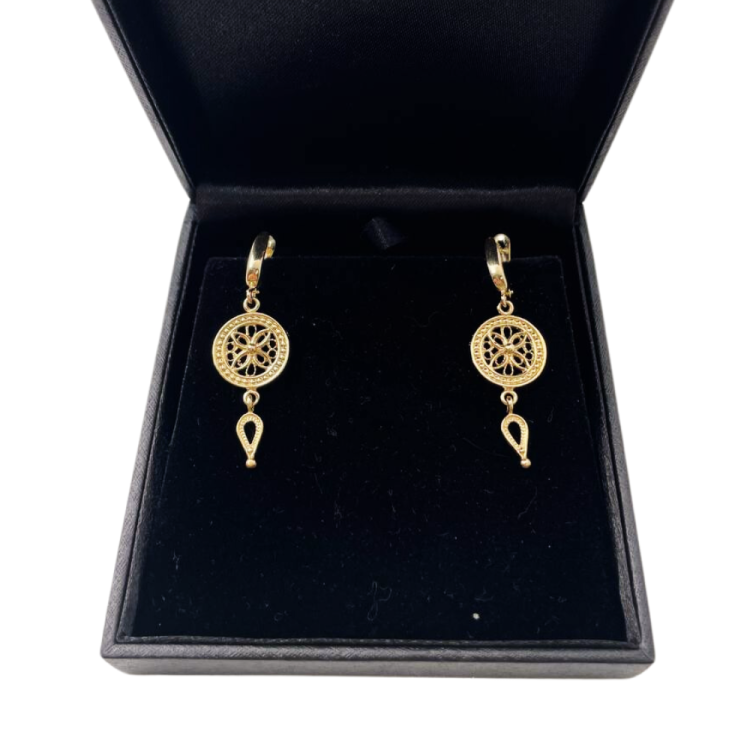 Yemenite Filigree Floral Earrings in 14K Gold