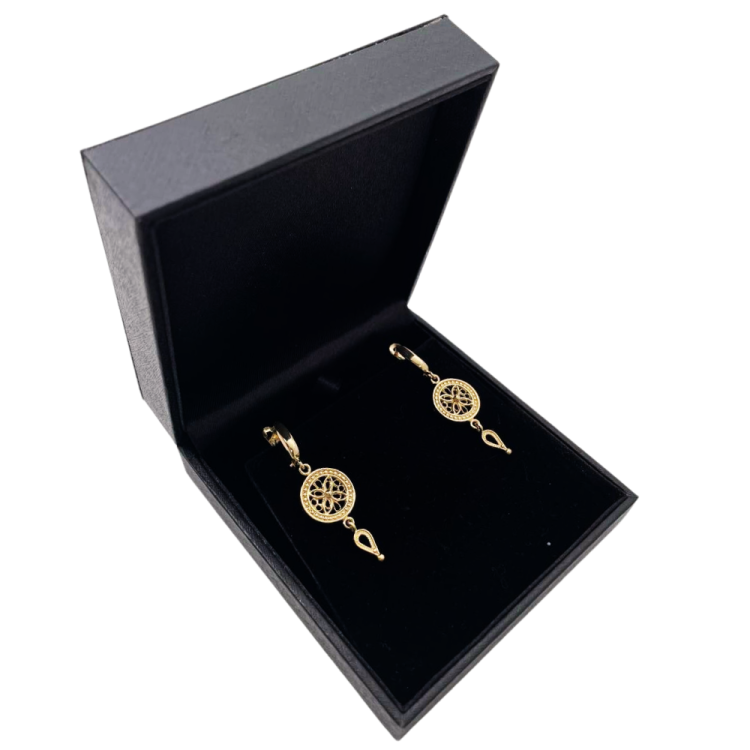 Yemenite Filigree Floral Earrings in 14K Gold