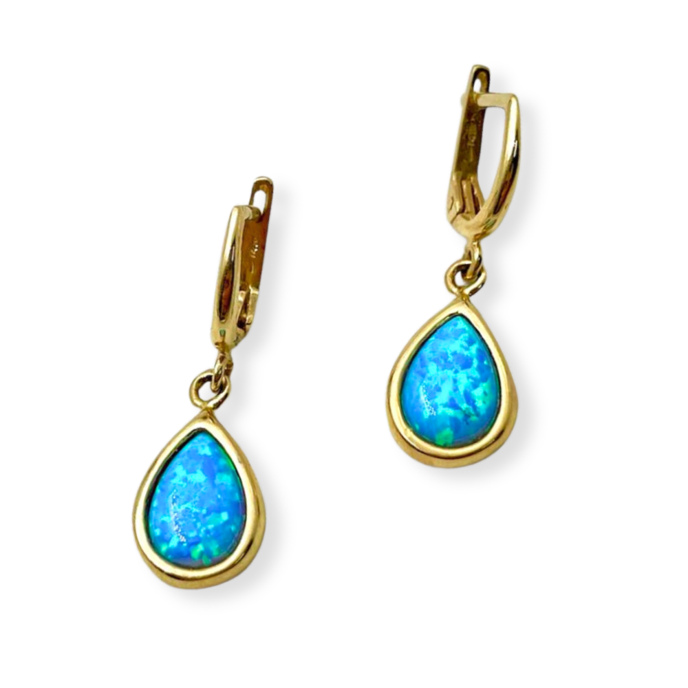 Blue Opalite Teardrop Earrings in 14K Gold