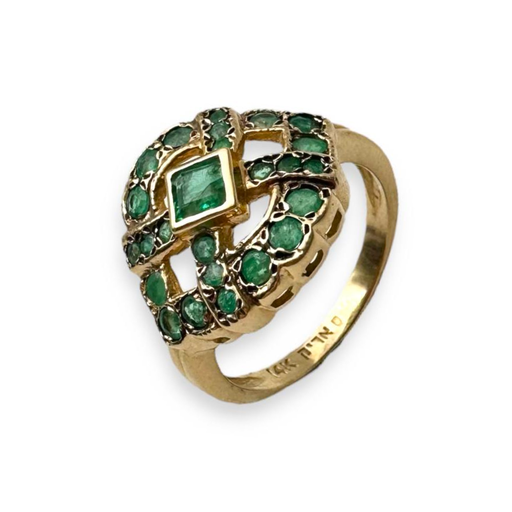 Vintage Style Ring with Emeralds in 14K Gold